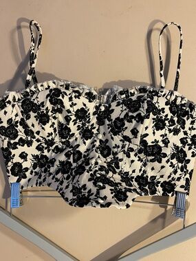Cider Black White Floral Corset Top Bustier Zip Back Size L